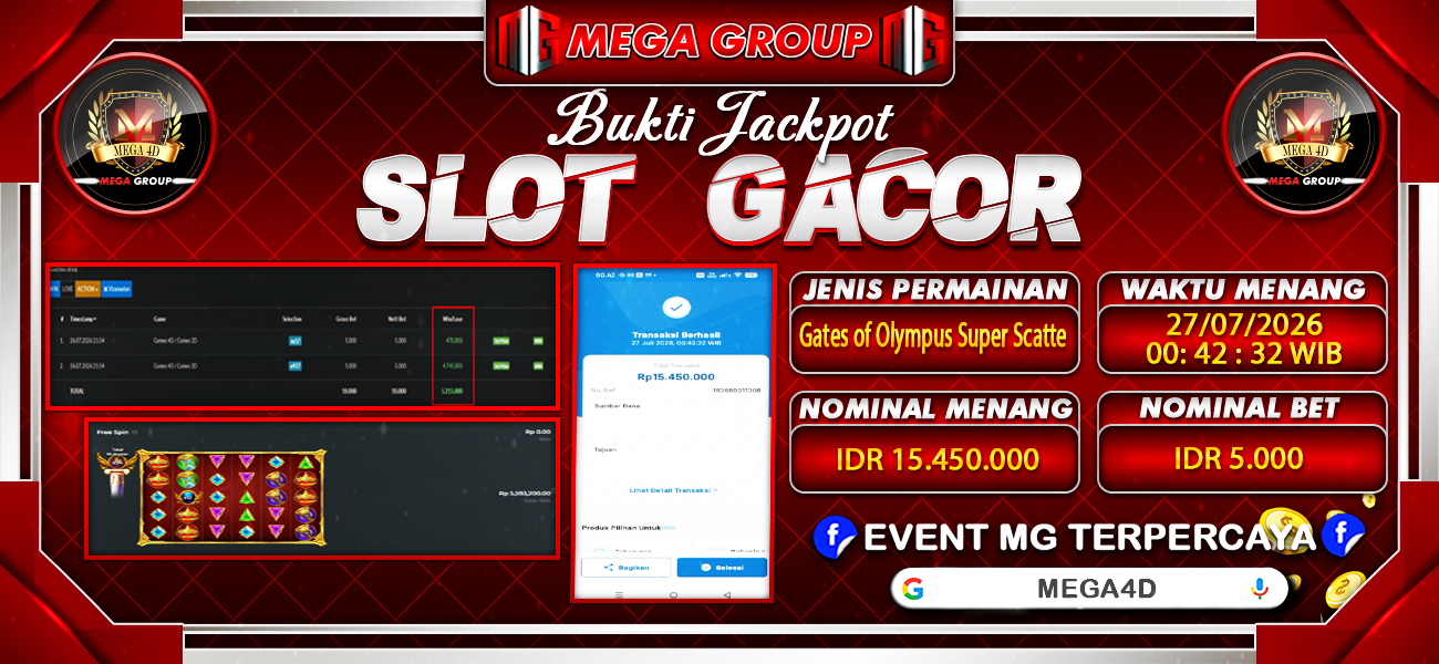 Bukti JP situs Mega4D hari Senin, 27 Juli 2026