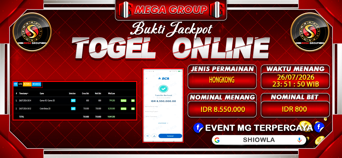 Bukti JP situs Shiowla hari Minggu, 26 Juli 2026