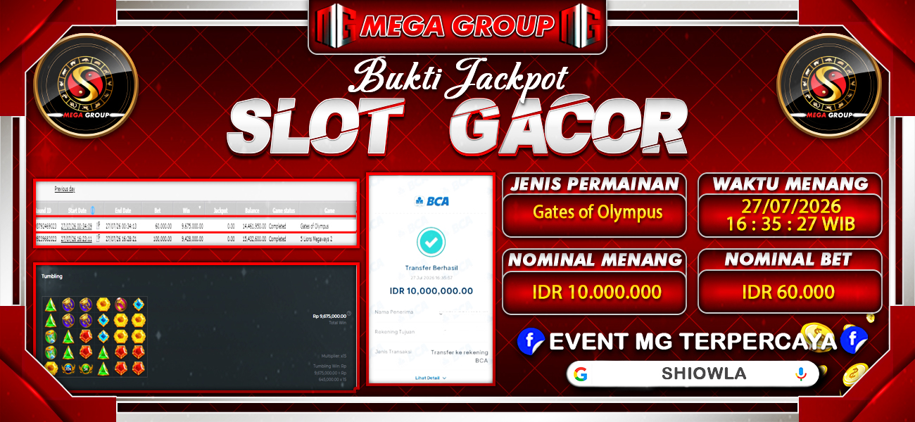 Bukti JP situs Shiowla hari Senin, 27 Juli 2026